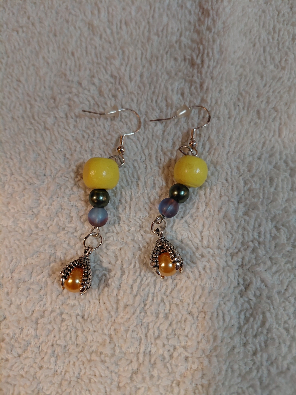 Handcrafted Yellow Bead Drop Earrings with Accent Pearls